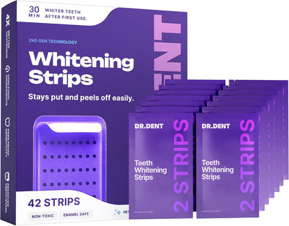 Purple Teeth Whitening Strips 21 Treatments - Safe for Enamel - Non Sensitive Teeth Whitening - Whitening Without Any Harm - Pack of 42.